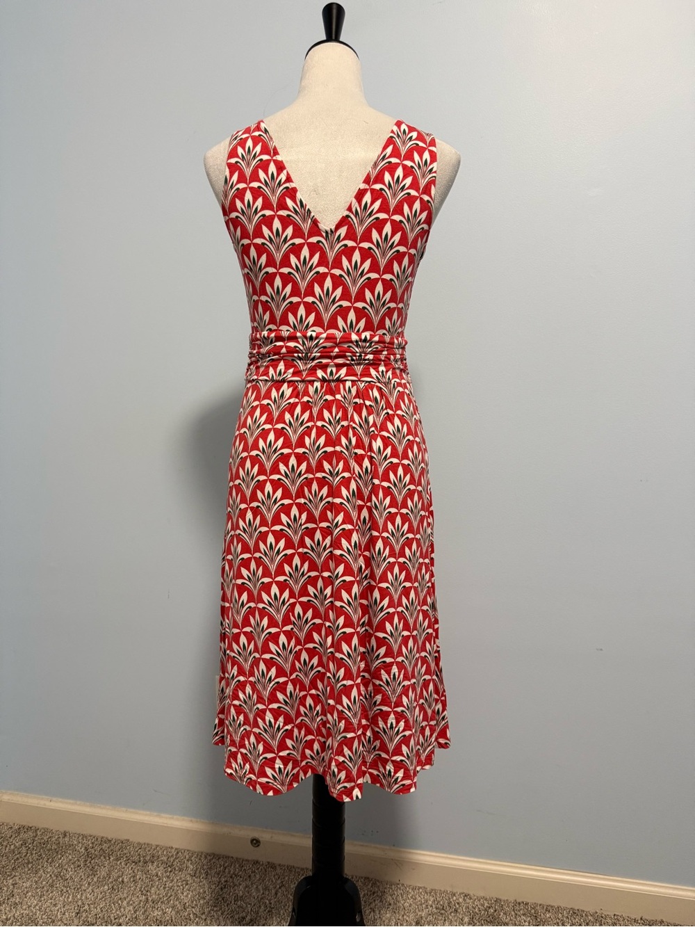 Boden Red White Print Faux Wrap V-Neckline Sleeveless Jersey Dress Size 6R - Picture 5 of 11